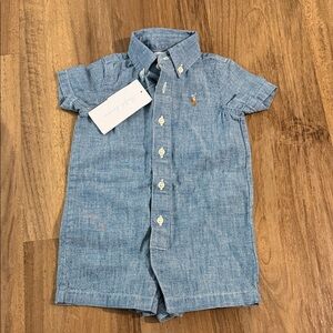 Polo by Ralph Lauren Light Blue Chambray Button-Front Romper